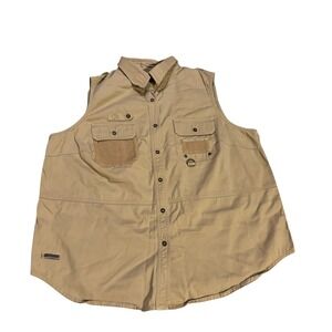 Lauren Ralph Lauren Womens 1X Khaki Tan Utility Safari Vest Mesh Pockets Cotton